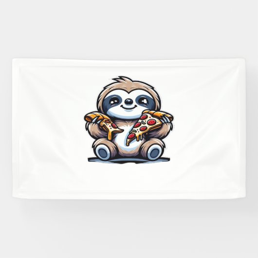 Grappige luiaard eten Pizza, Kawaii Dierenvriend O Spandoek (Horizontaal)