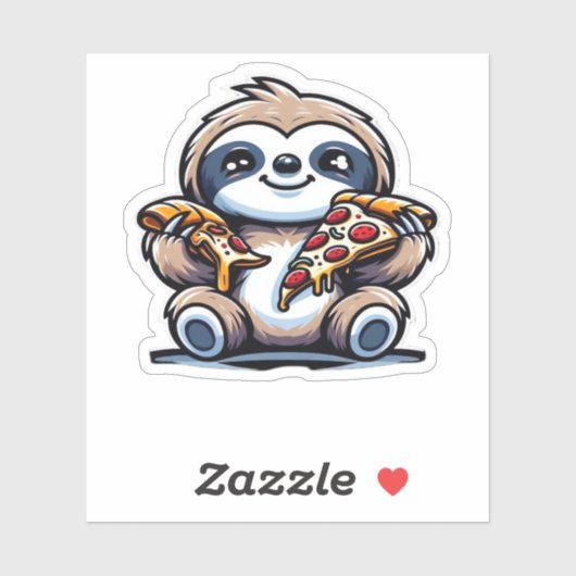 Grappige luiaard eten Pizza, Kawaii Dierenvriend O Sticker (Vel)