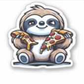 Grappige luiaard eten Pizza, Kawaii Dierenvriend O Sticker (Voorkant)