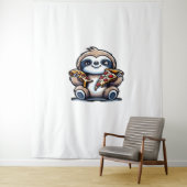 Grappige luiaard eten Pizza, Kawaii Dierenvriend O Wandkleed (In situ)