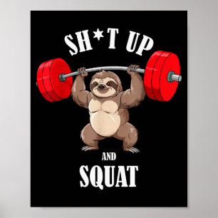 Grappige Luiaard Fitness Squat Workout Gewichtheff Poster