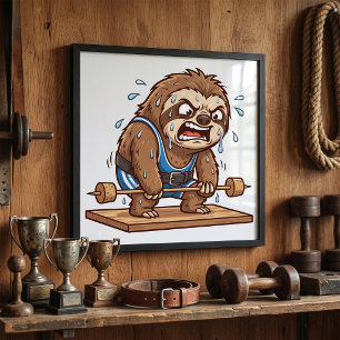 Grappige Luiaard Gewichtheffer Gym Sport Poster