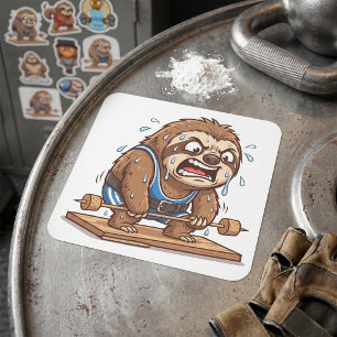 Grappige Luiaard Gewichtheffer Gym Sport Vierkante Sticker