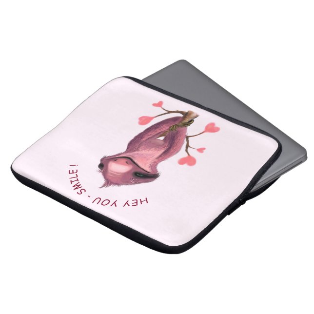 Grappige luiaard glimlach laptophoes - aangepaste  laptop sleeve (Voorkant top)