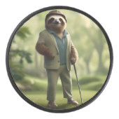 Grappige luiaard golfspeler, hockey puck (Voorkant)