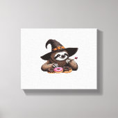 Grappige luiaard in heks Pet genieten van donuts - Canvas Afdruk (Voorkant)