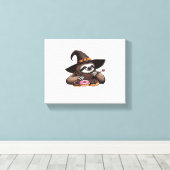Grappige luiaard in heks Pet genieten van donuts - Canvas Afdruk (Insitu (Houten vloer))