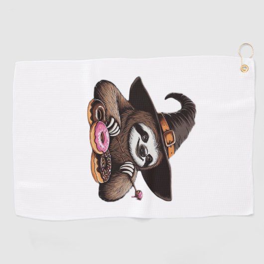 Grappige luiaard in heks Pet genieten van donuts - Golfhanddoek (Horizontaal)