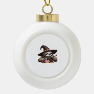 Grappige luiaard in heks Pet genieten van donuts - Keramische Bal Ornament
