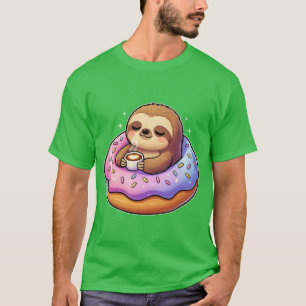 Grappige Luiaard Koffie Kawaii Donut Ochtend Schat T-shirt