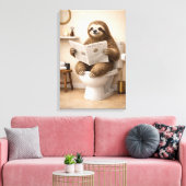 Grappige Luiaard Leest Krant Badkamer Humor Canvas Afdruk (Insitu (Woonkamer))