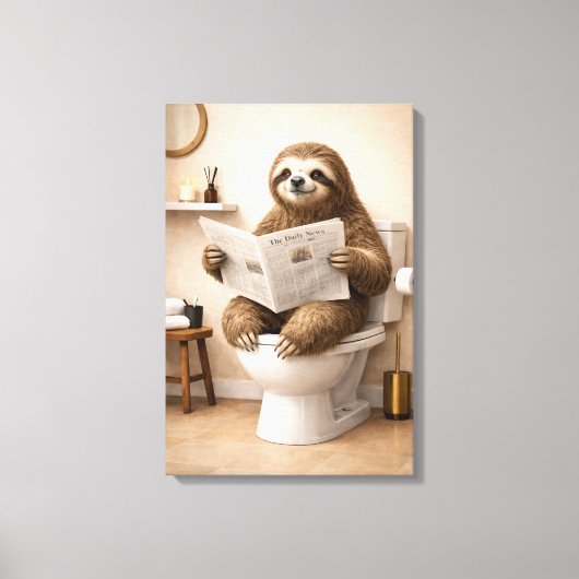 Grappige Luiaard Leest Krant Badkamer Humor Canvas Afdruk (Voorkant)