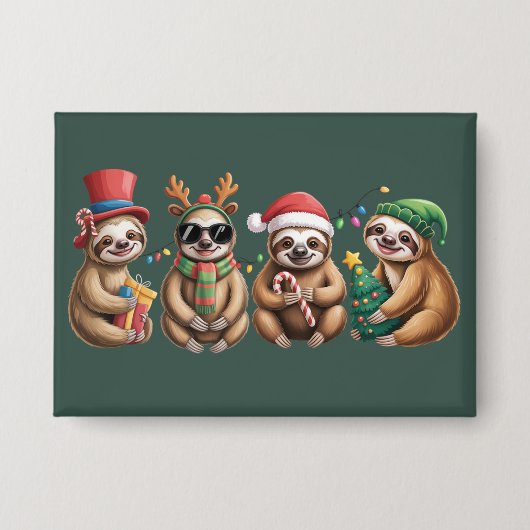 Grappige Luiaard Liefhebber Kerstverlichting Geluk Button (Voorkant)