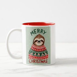 Grappige luiaard met kersttrui tweekleurige koffiemok