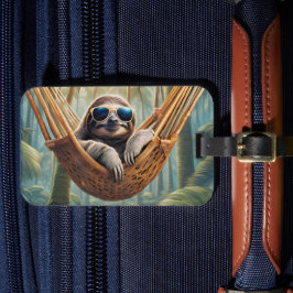 Grappige luiaard met zonnebril in een hangmat bagagelabel