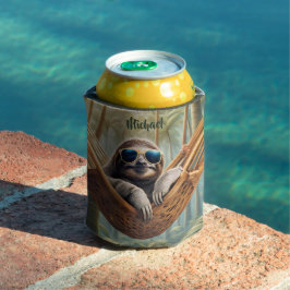 Grappige luiaard met zonnebril in een hangmat blikjeskoeler