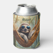 Grappige luiaard met zonnebril in een hangmat blikjeskoeler (Blikje Voorkant)