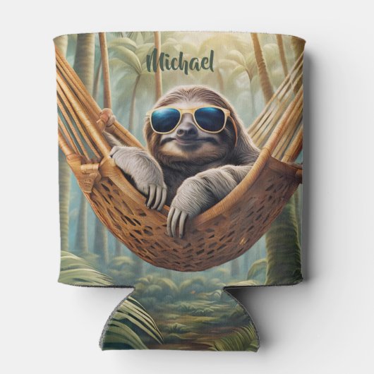 Grappige luiaard met zonnebril in een hangmat blikjeskoeler (Achterkant)