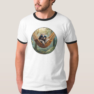 Grappige luiaard met zonnebril in een hangmat t-shirt