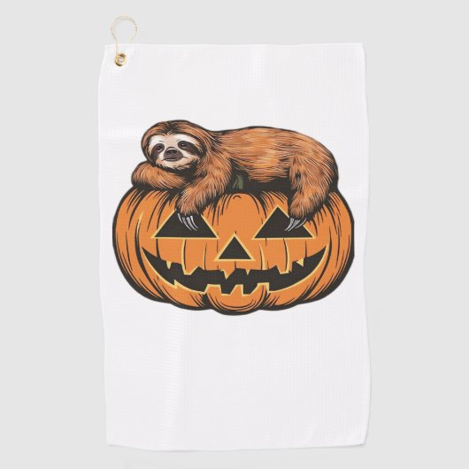 Grappige Luiaard op Halloween Pumpkin Essential T- Golfhanddoek (Voorkant)