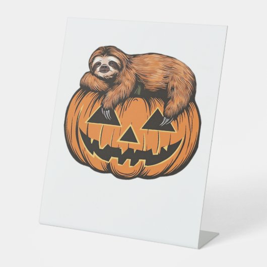 Grappige Luiaard op Halloween Pumpkin Essential T- Reclamebord Met Voetstuk (Voorkant)