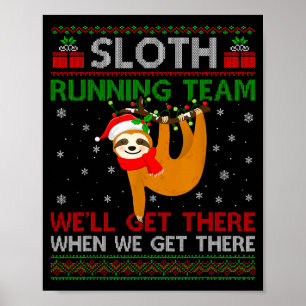 Grappige Luiaard Rennende Team Kerst Verlichting L Poster