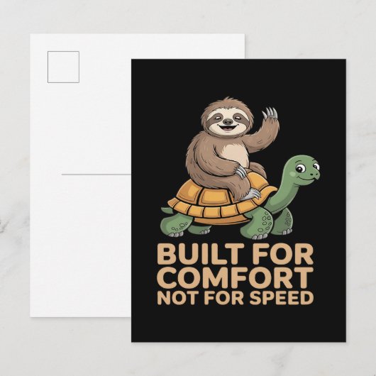 Grappige luiaard rijdt op schildpad aankondigingskaart (Voorkant / Achterkant)