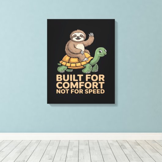 Grappige luiaard rijdt op schildpad canvas afdruk (Insitu (Houten vloer))