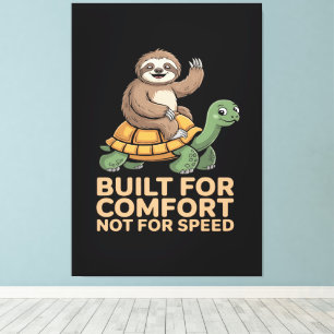 Grappige luiaard rijdt op schildpad canvas afdruk