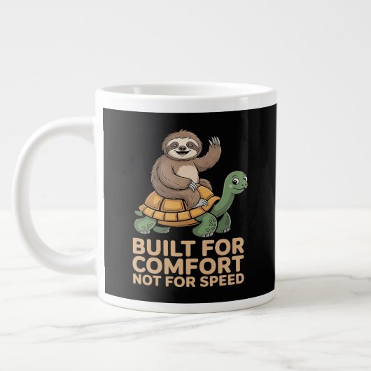 Grappige luiaard rijdt op schildpad grote koffiekop (Links)