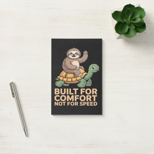Grappige luiaard rijdt op schildpad post-it® notes (Kantoor)