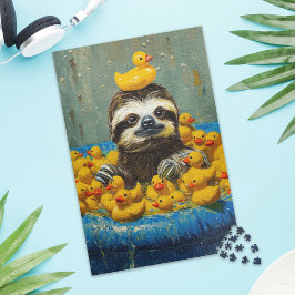 Grappige luiaard rubber eend zwembad legpuzzel