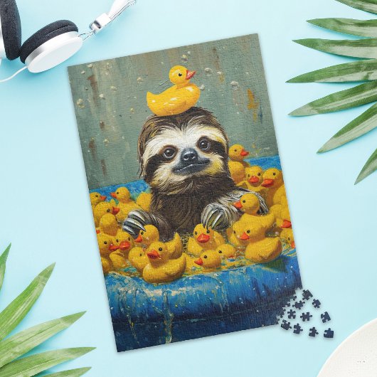 Grappige luiaard rubber eend zwembad legpuzzel