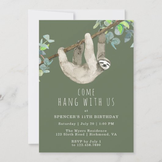 Grappige luiaard schattig bos groene kinderen verj kaart (Voorkant)