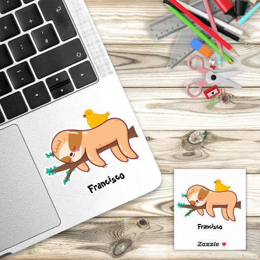 Grappige luiaard slapen aangepaste naam sticker