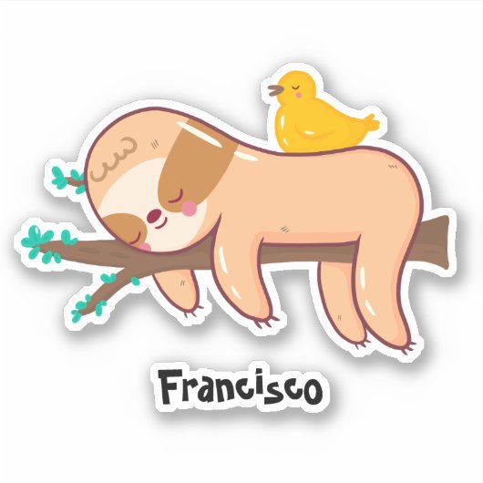 Grappige luiaard slapen aangepaste naam sticker (Voorkant)