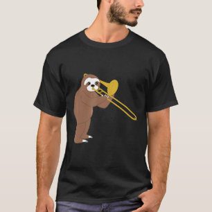 Grappige luiaard spelen trombone messing muziek t-shirt