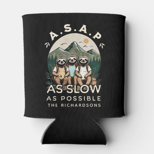 Grappige luiaard Wandelen Familie Reünie Zwart Cam Blikjeskoeler (Achterkant)