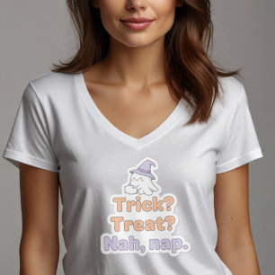 Grappige Luie Halloween Citaat Trick Treat Slaap T-shirt