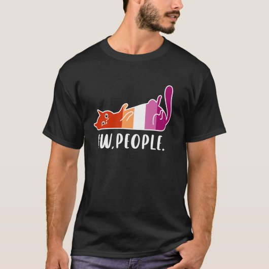 Grappige Luie Kat Ew Mensen met Lesbische Trots Kl T-shirt (Voorkant)