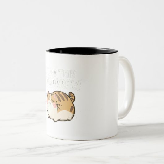 Grappige luie kat - 'Ik doe dit morgen' Tweekleurige Koffiemok (Voorkant rechts)