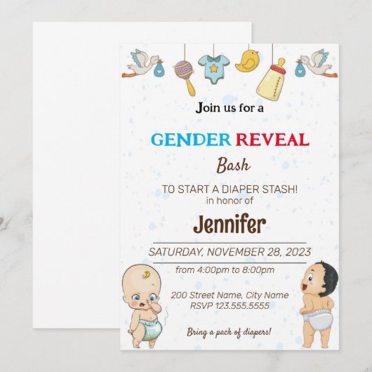 Grappige Luiers Bash Uitnodigingen  (Voorkant / Achterkant)