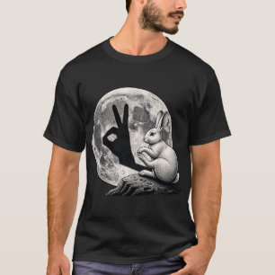 Grappige Maan Konijn Hand Schaduw Schattige Konijn T-shirt