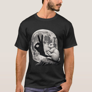Grappige Maan Konijn Hand Schaduw Schattige Konijn T-shirt