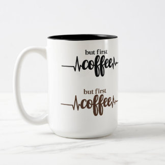 Grappige Maar Eerst Koffiemok voor Koffieliefhebbe Tweekleurige Koffiemok