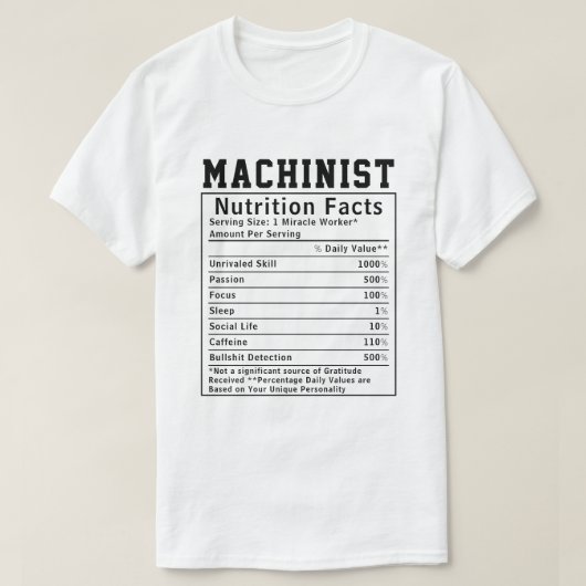 Grappige Machinist Voedingsfeiten Medewerker Perso T-shirt (Design voorkant)