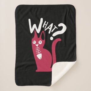Grappige Magenta Kat Op Zwarte Cartoonstijl Sherpa Deken