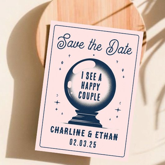 Grappige Magic Ball Roze Donkerblauw Save the date