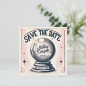 Grappige Magic Ball Roze Donkerblauw Save the date (Staand voorkant)