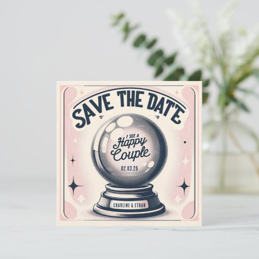 Grappige Magic Ball Roze Donkerblauw Save the date (Staand voorkant)